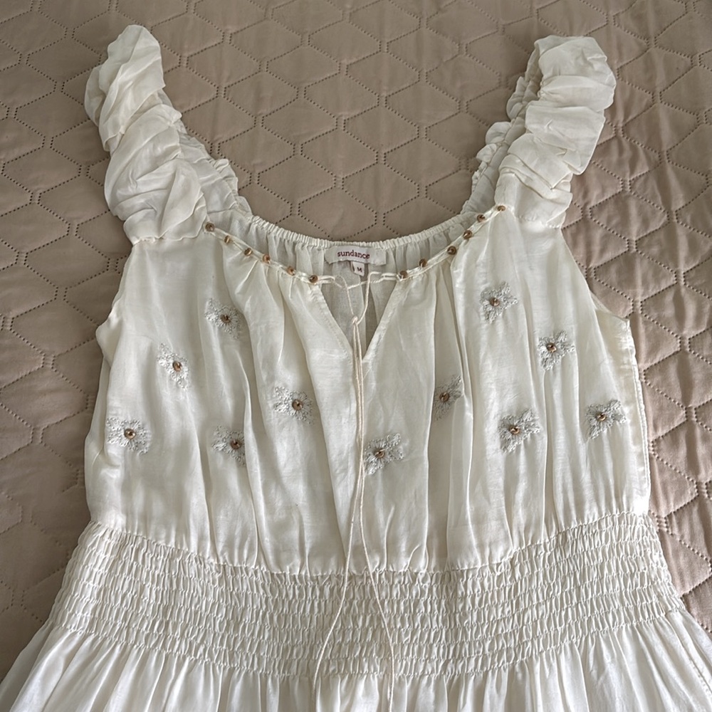 Sundance Ivory boho embroidered flowers crochet Sleeveless Dress Size‎ M NWOT - Picture 11 of 13